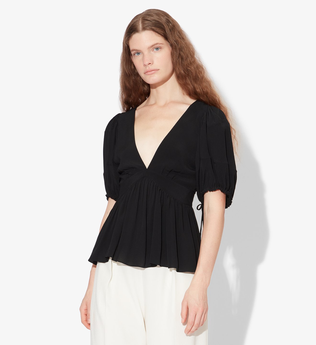 Ruched Tie Puff Sleeve Top