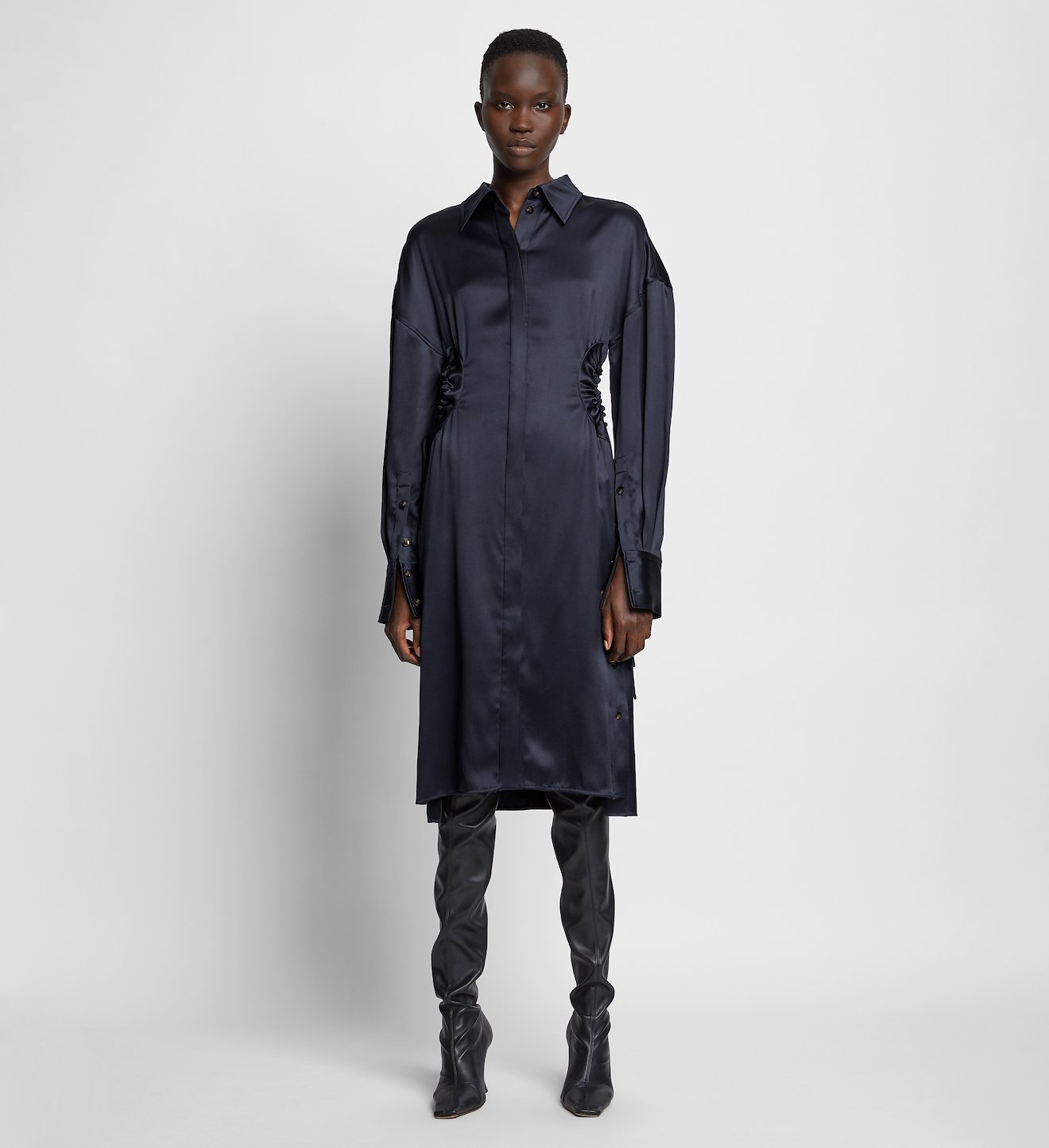 Satin Cut Out Shirt Dress