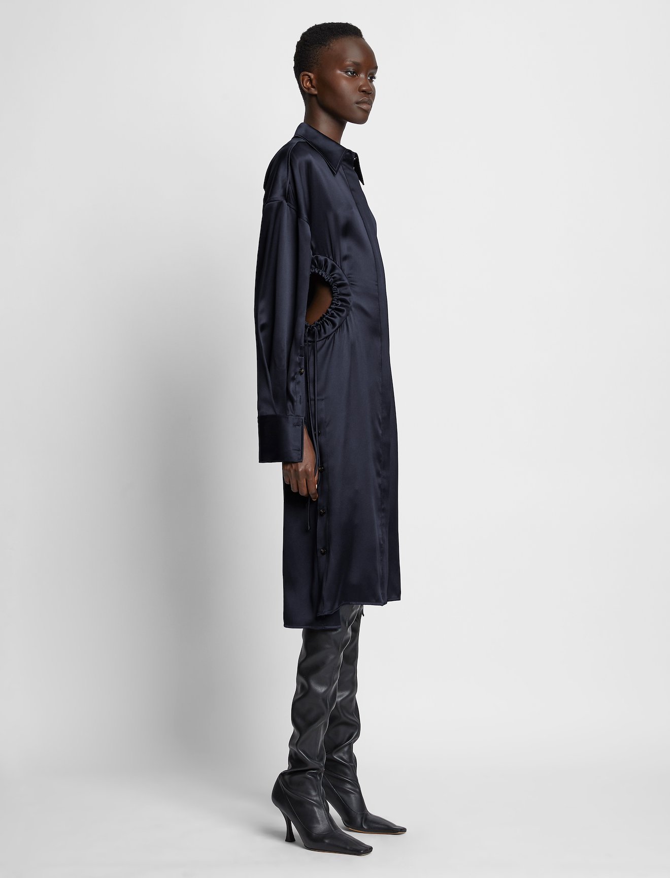 Satin Cut Out Shirt Dress #1