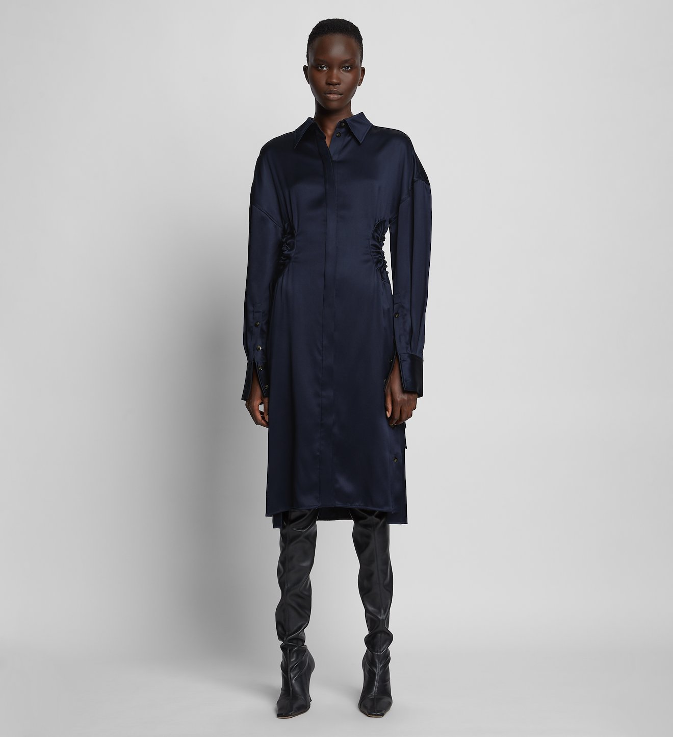 Satin Cut Out Shirt Dress