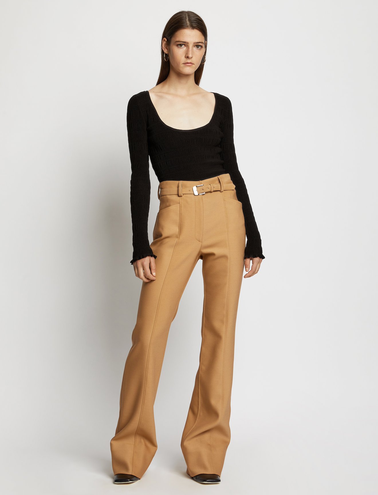 Scoop Neck Smocked Knit Top #1