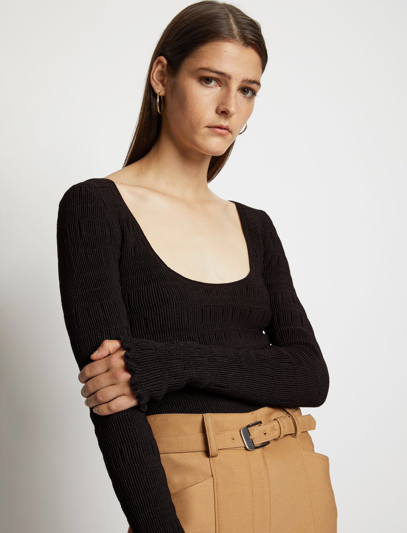 Scoop Neck Smocked Knit Top #3