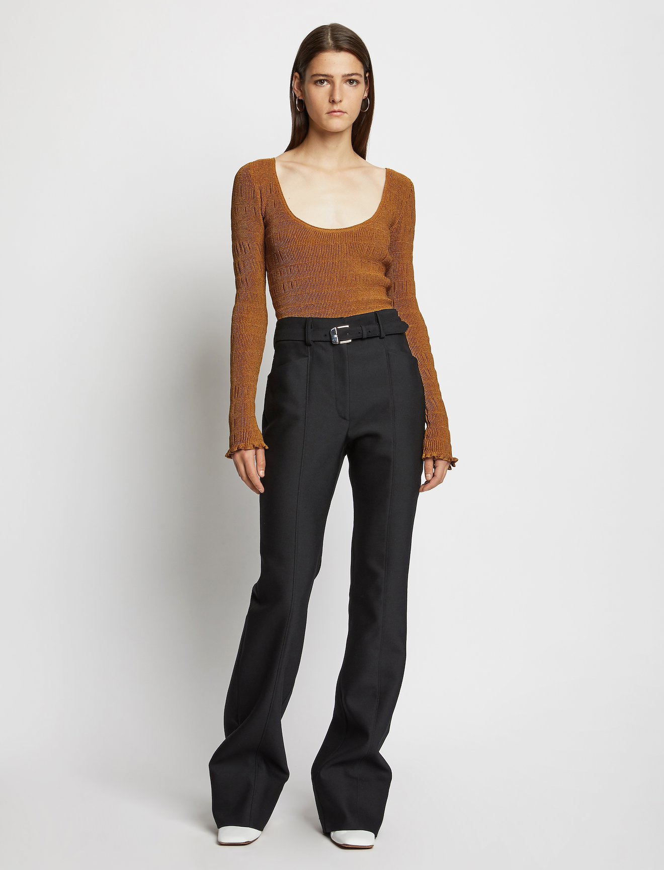 Scoop Neck Smocked Knit Top #1