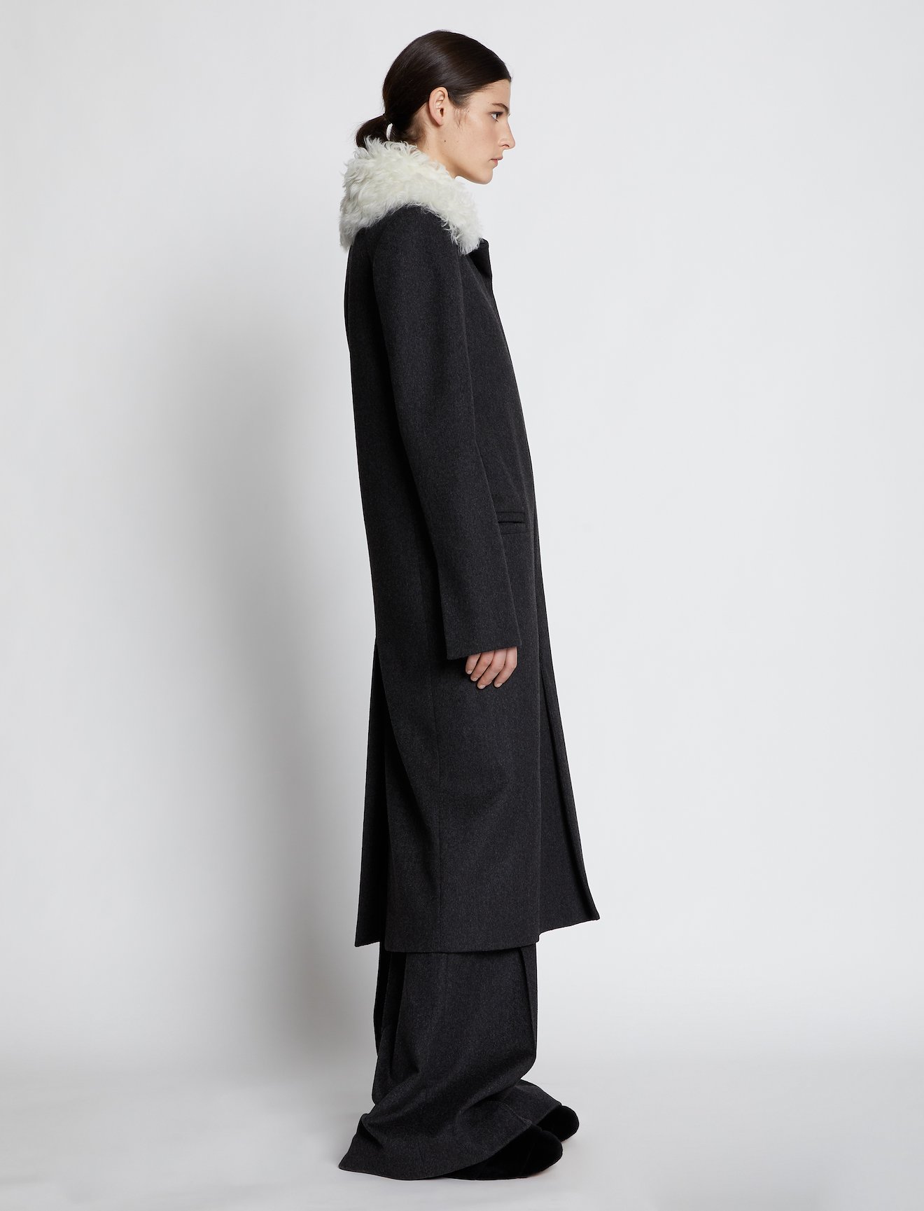 shearling-collar melange wool coat #1