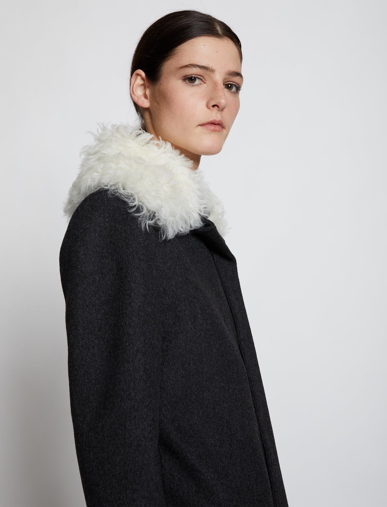 shearling-collar melange wool coat #3
