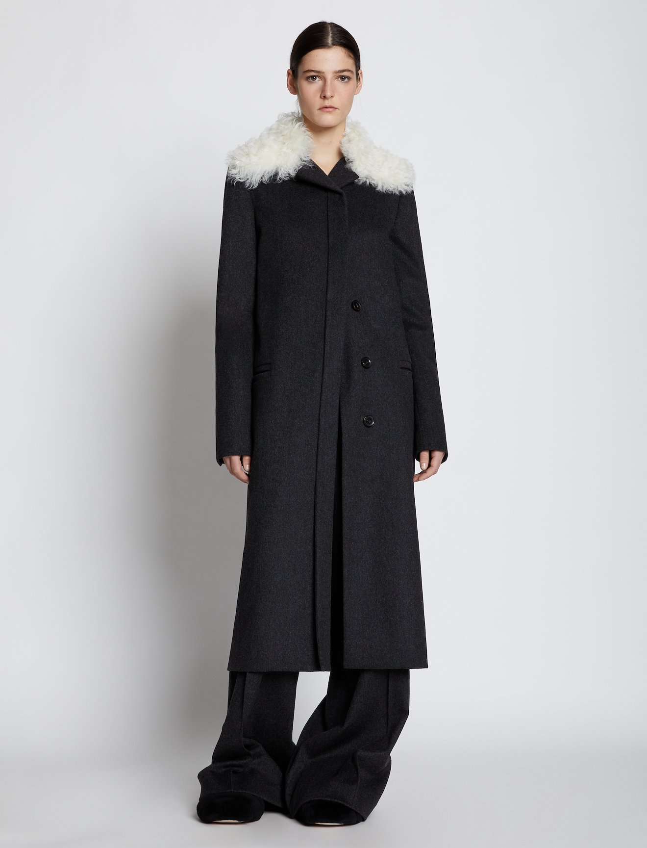 shearling-collar melange wool coat #5