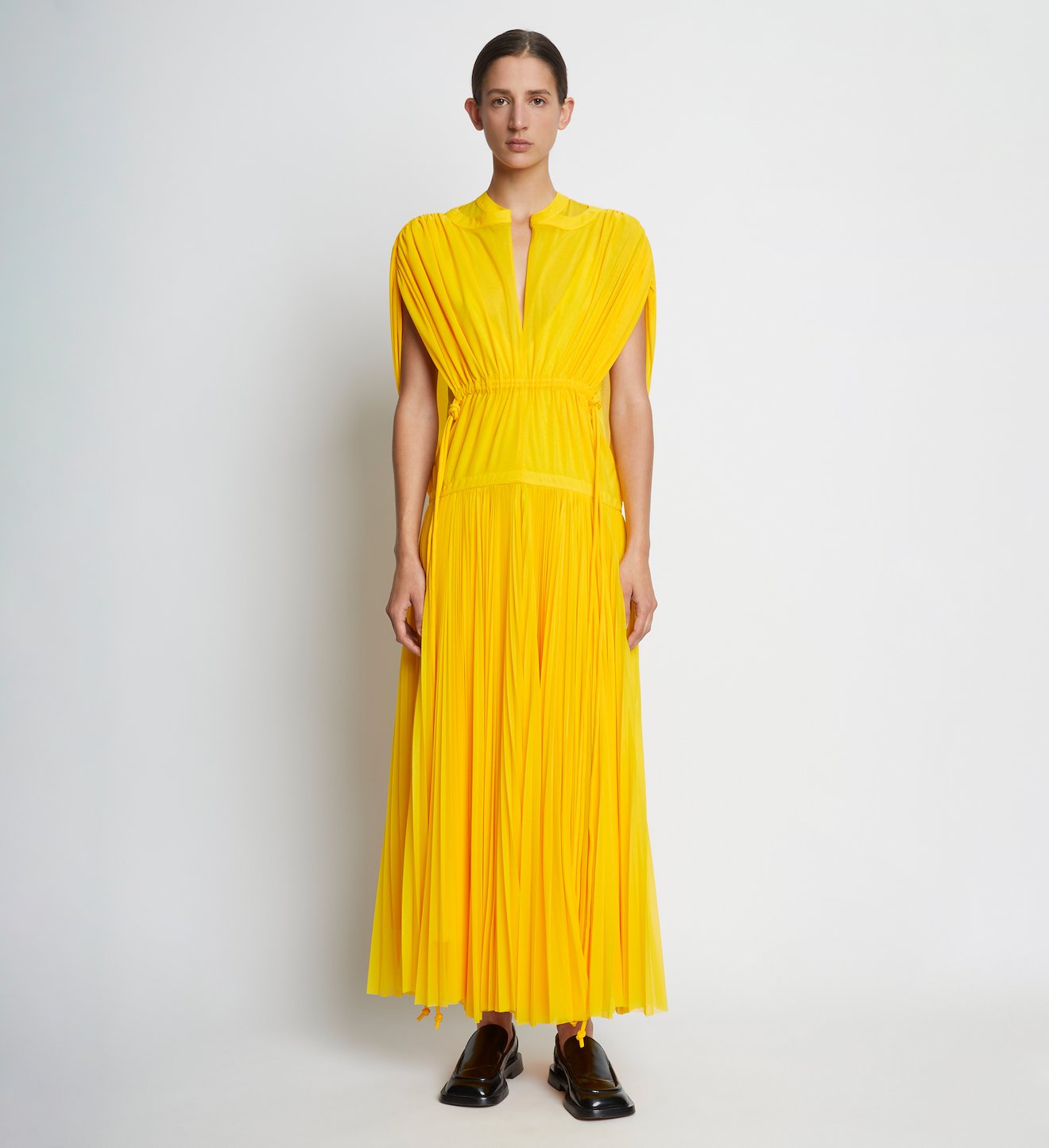 Sheer Jersey Pleated Dress