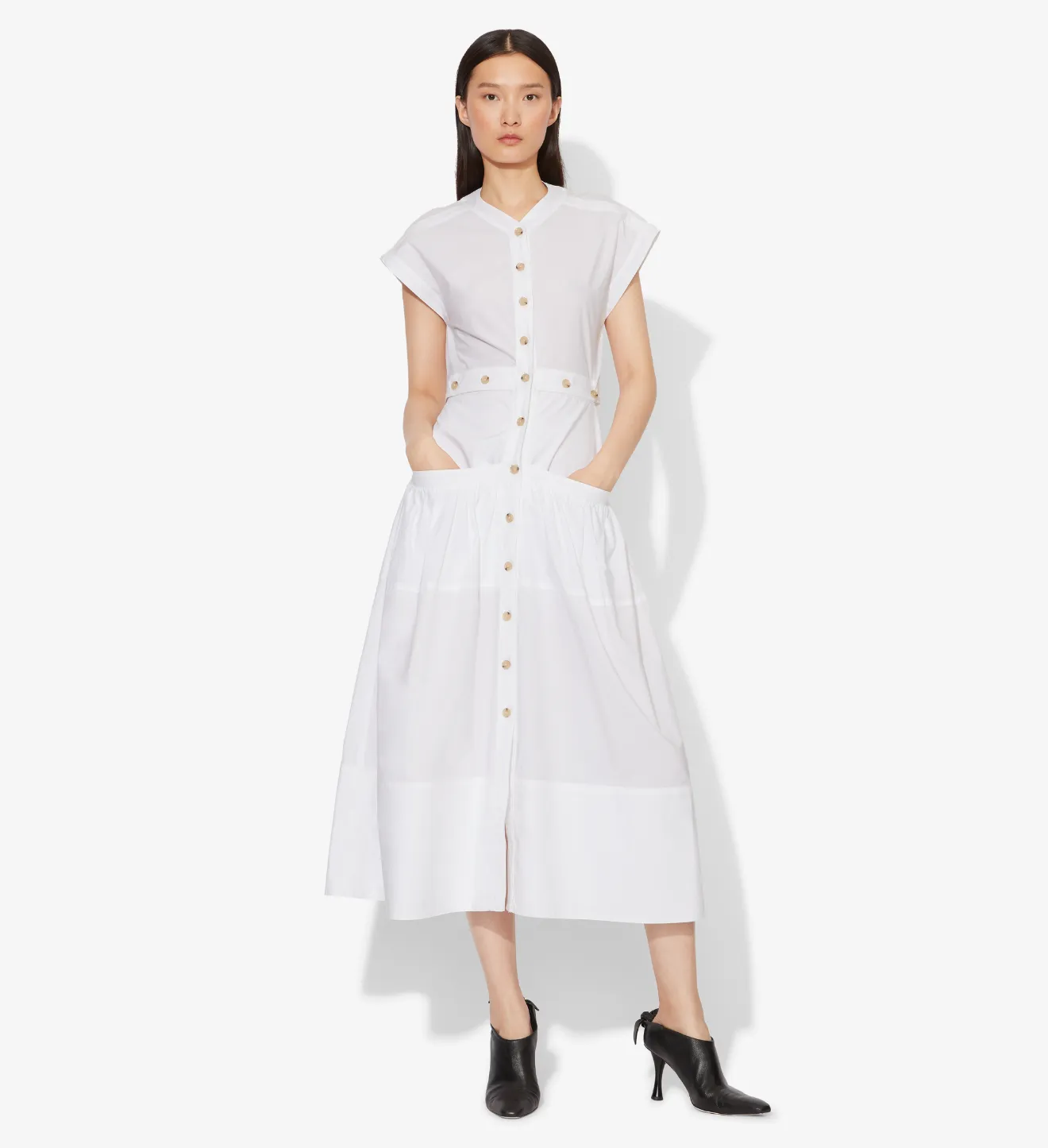 white cotton dress with sleeves