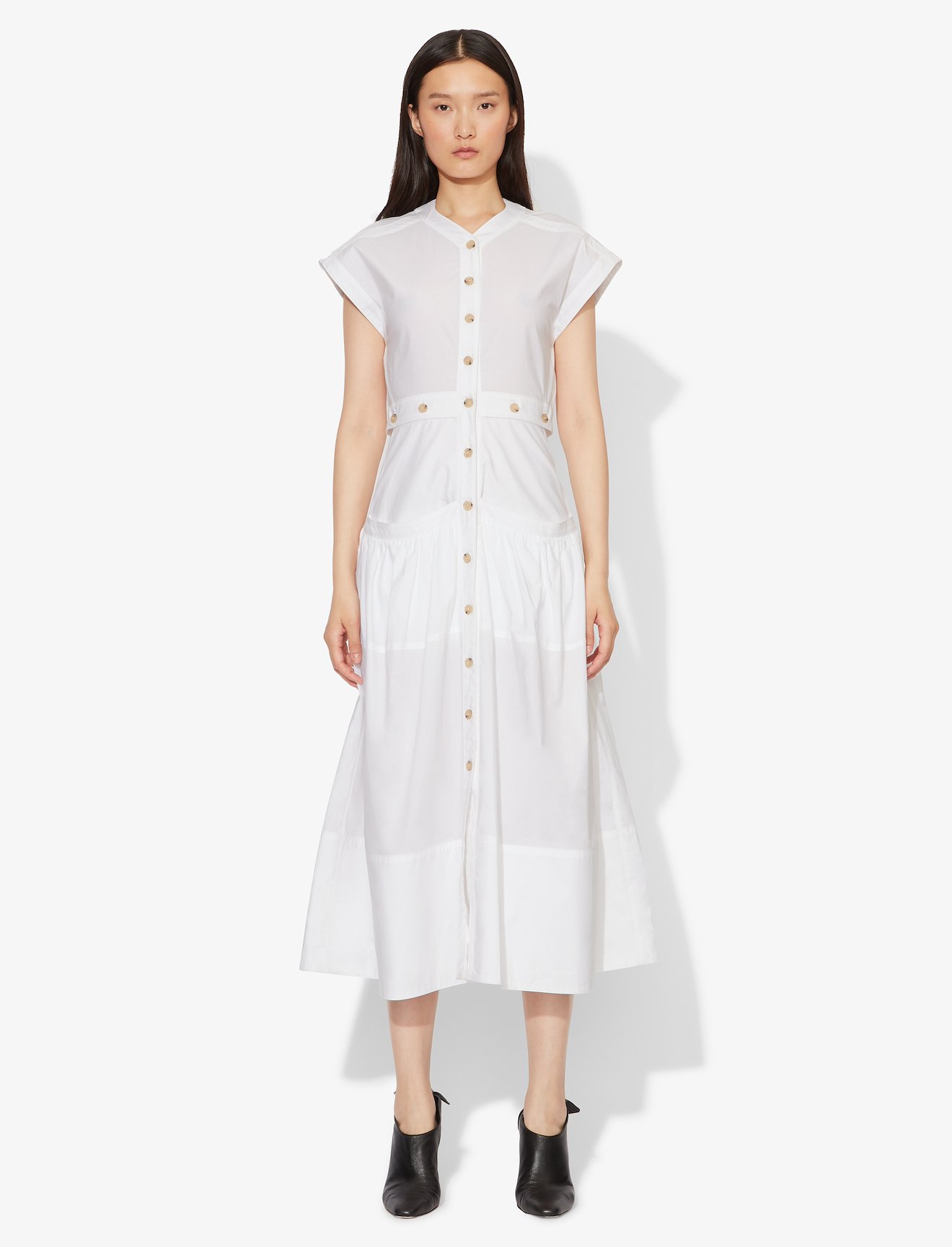 Short Sleeve Buttoned Cotton Dress #1