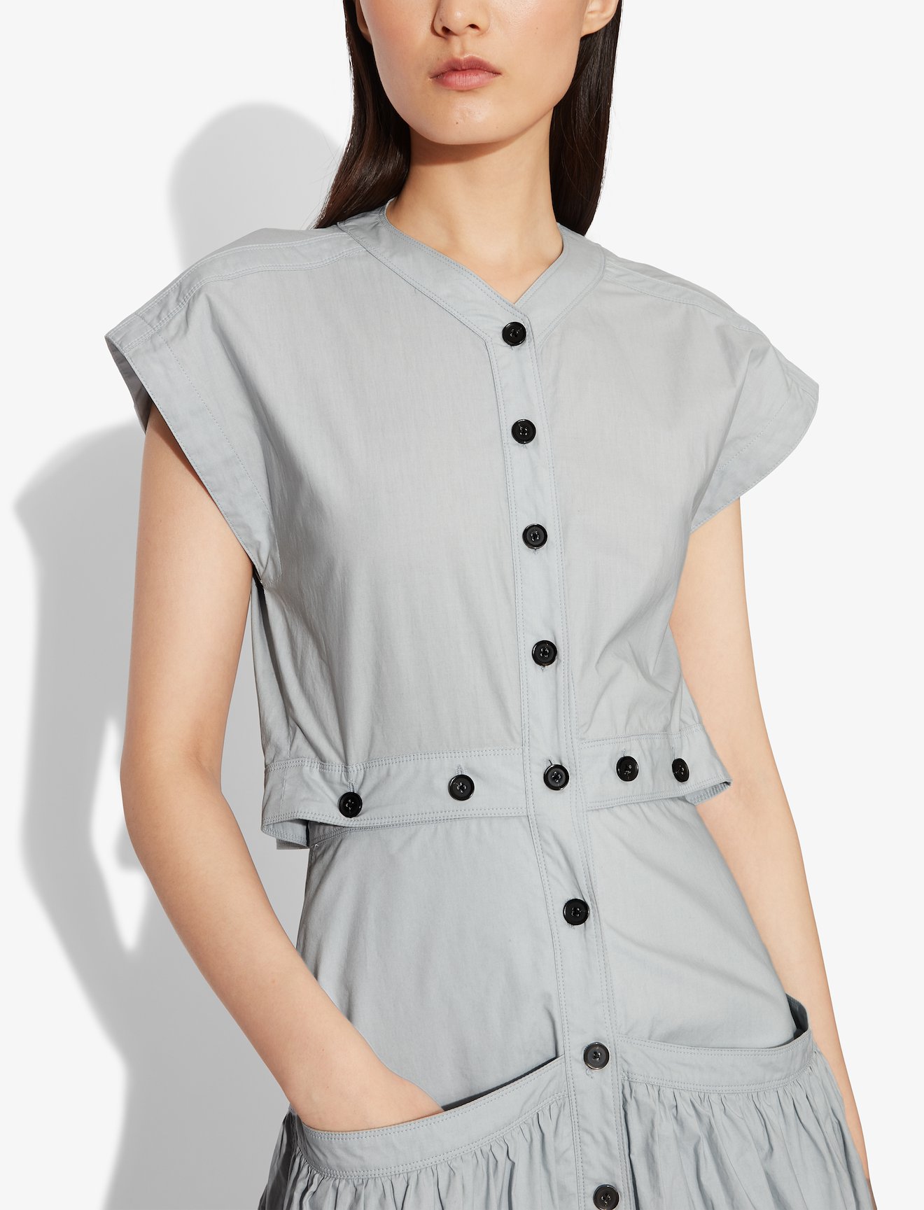 Short Sleeve Buttoned Cotton Dress #3