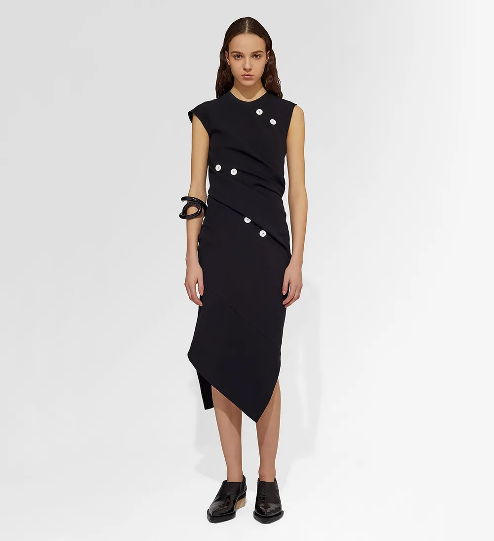 Short Spiral Dress with Button Detail