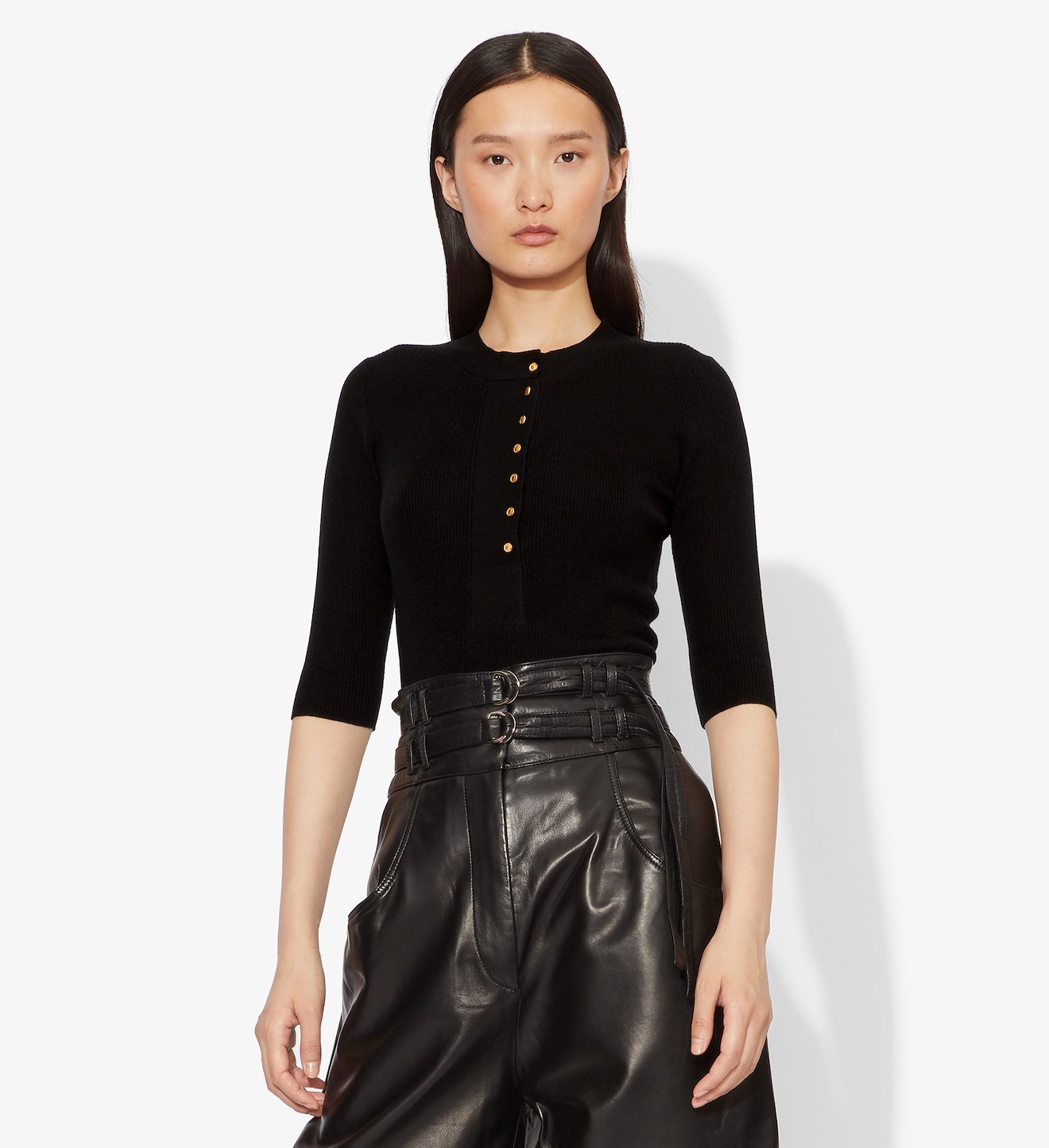 Silk Cashmere Short Sleeve Knit Henley