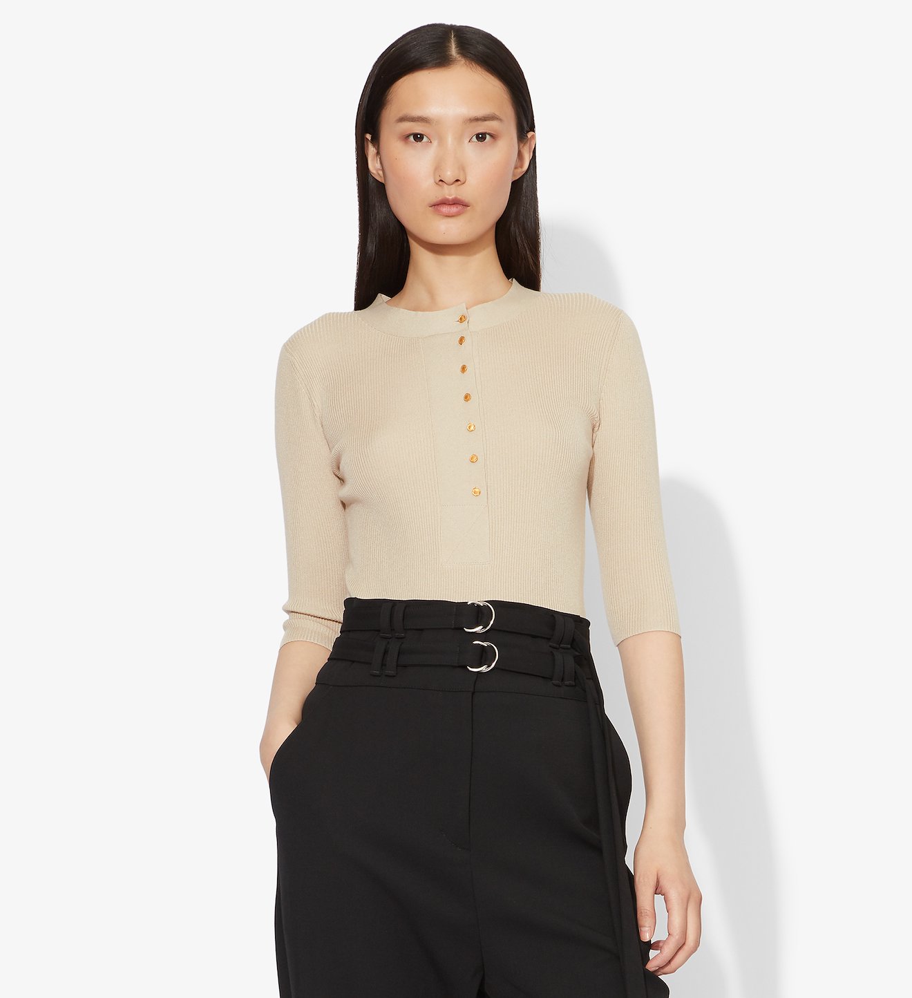 Silk Cashmere Short Sleeve Knit Henley