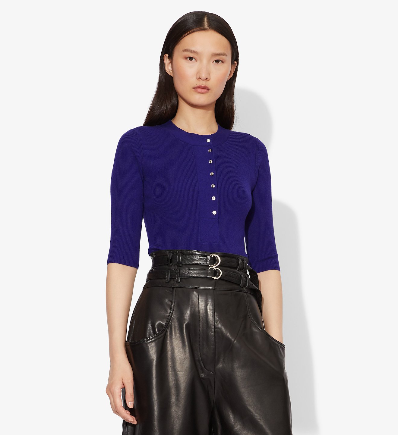 Silk Cashmere Short Sleeve Knit Henley