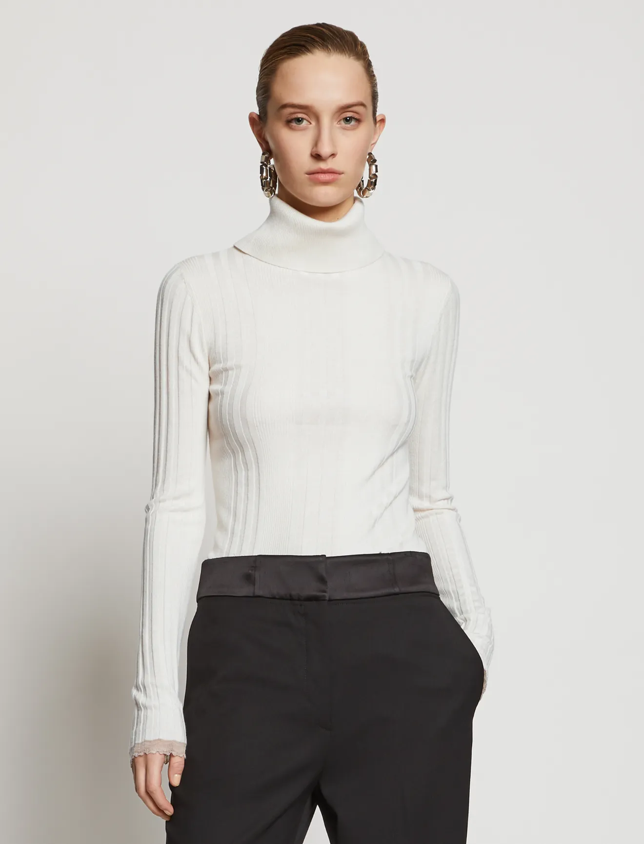 white silk turtleneck
