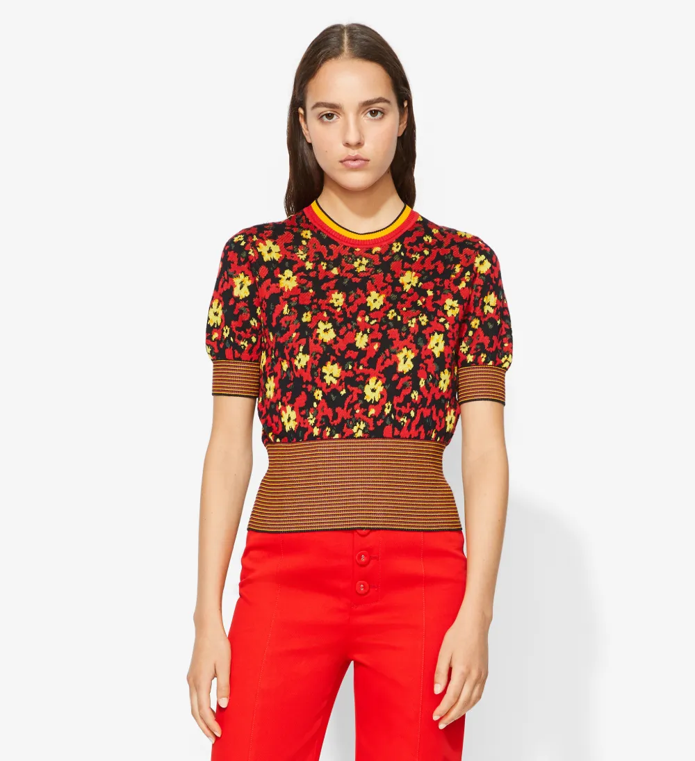 Silk Jacquard Floral Knit Top