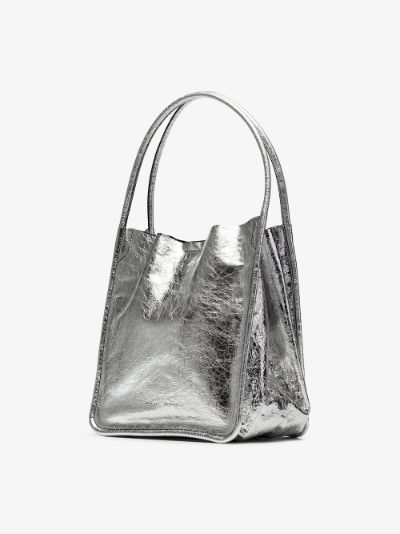 Silver Metallic Large Leather Tote Bag展示图