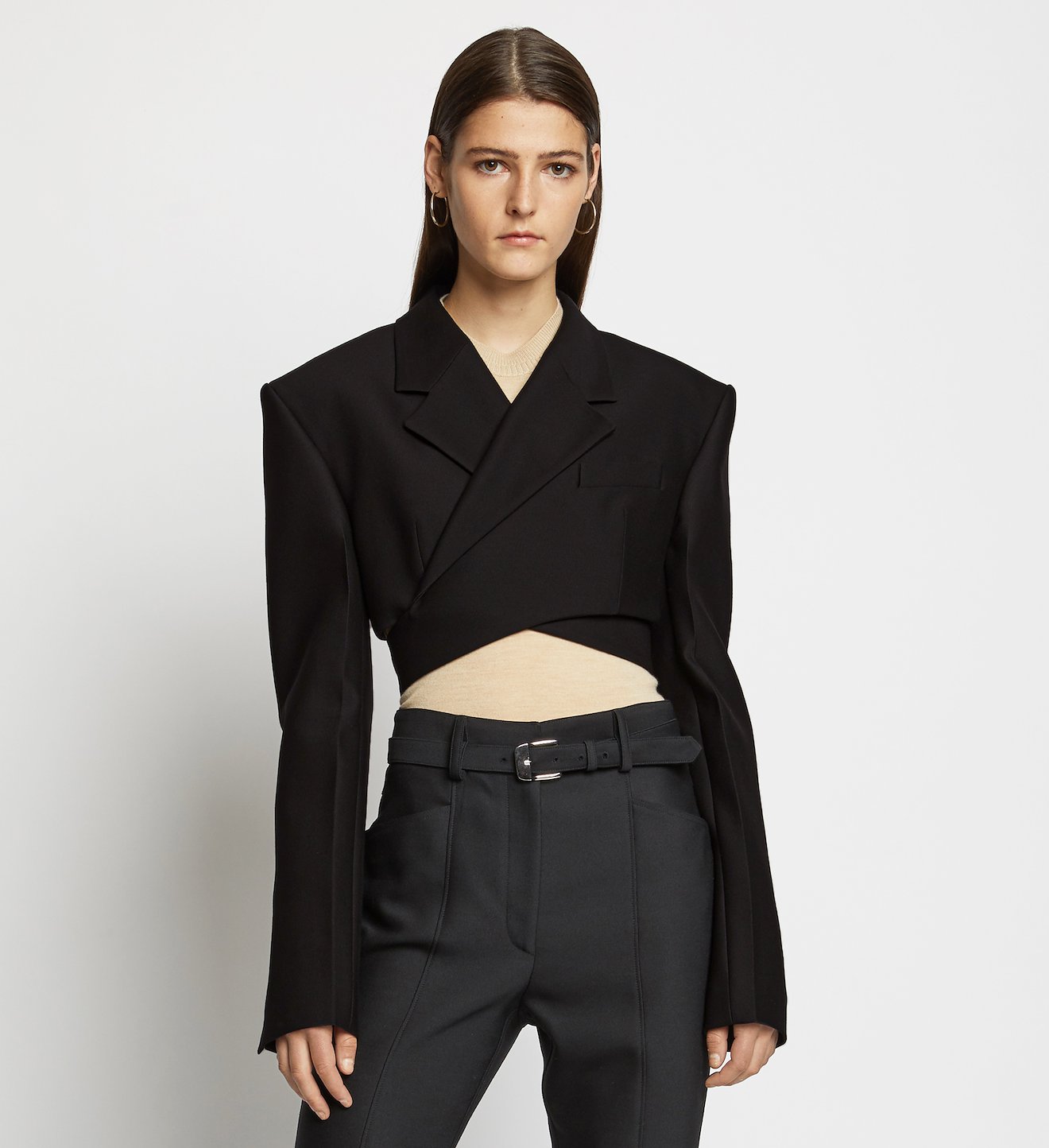 Slub Suiting Short Wrap Blazer
