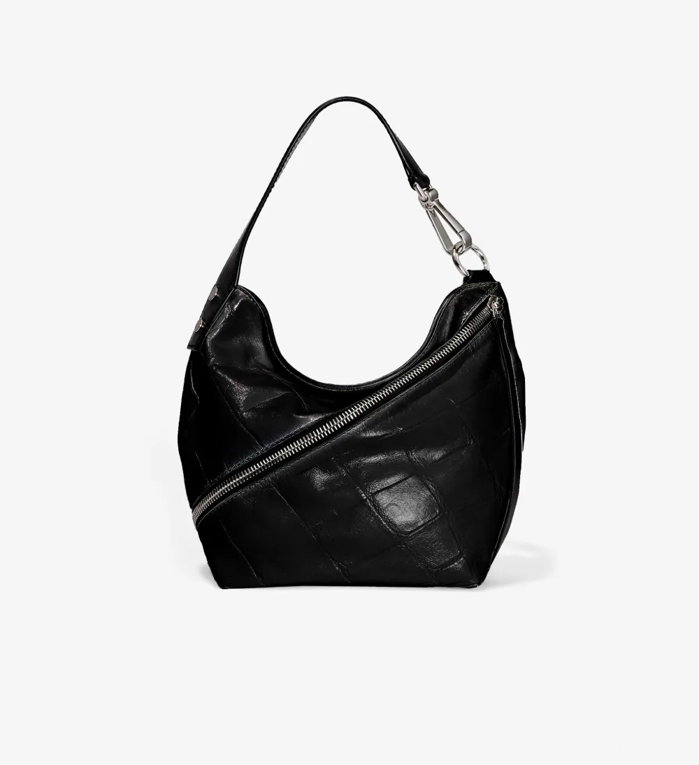 Small Embossed Crocodile Zip Hobo