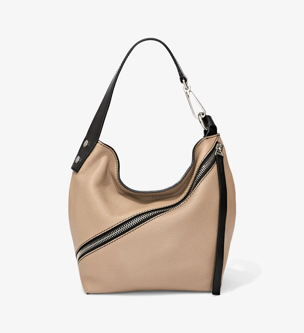 Small Pebbled Leather Zip Hobo