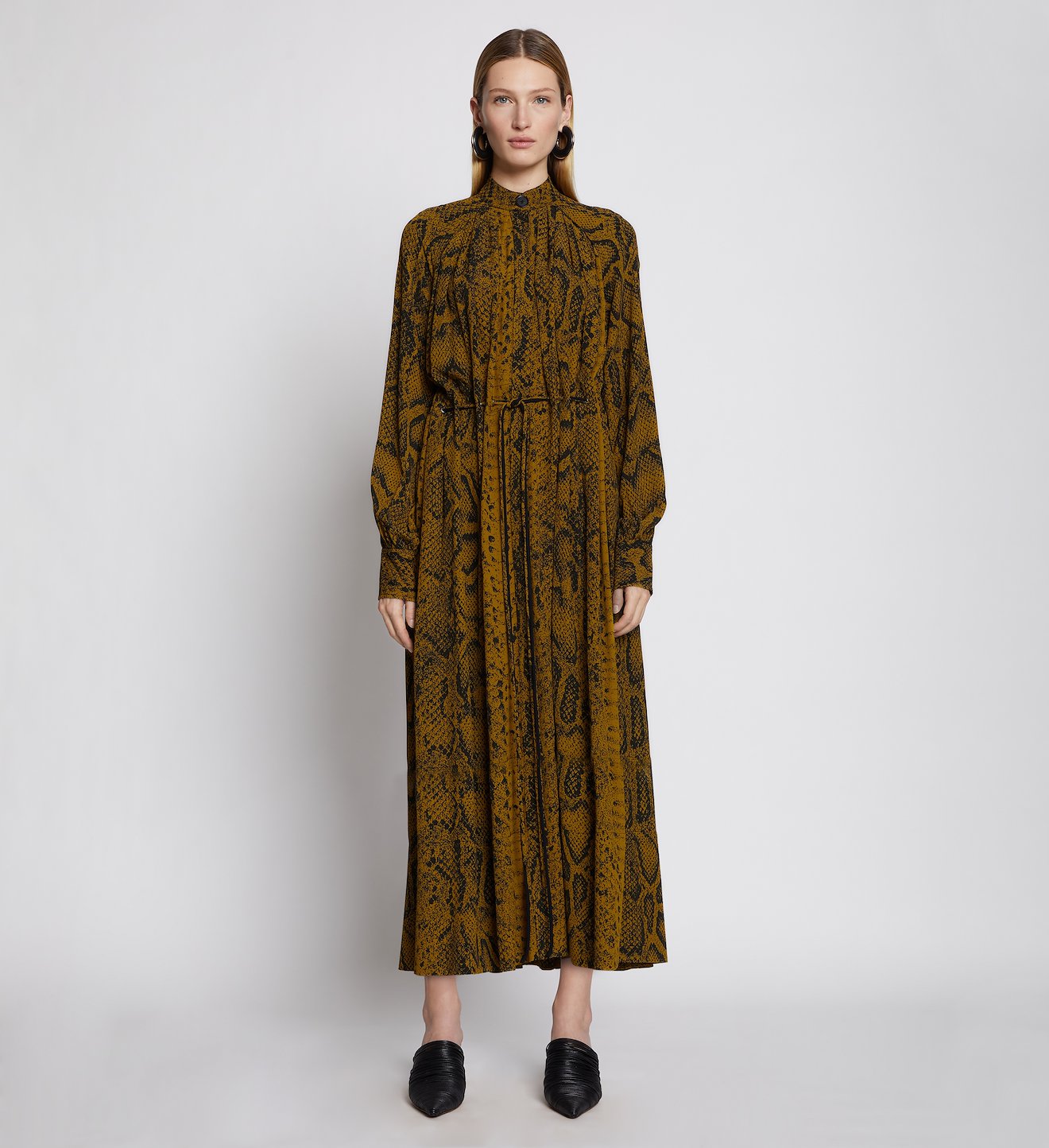 Snakeprint Crepe Shirt Dress
