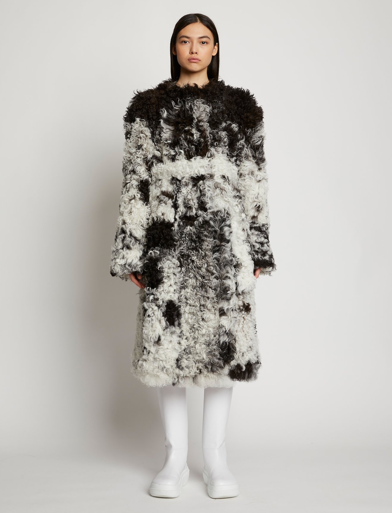 Speckled Curly Shearling Coat #5