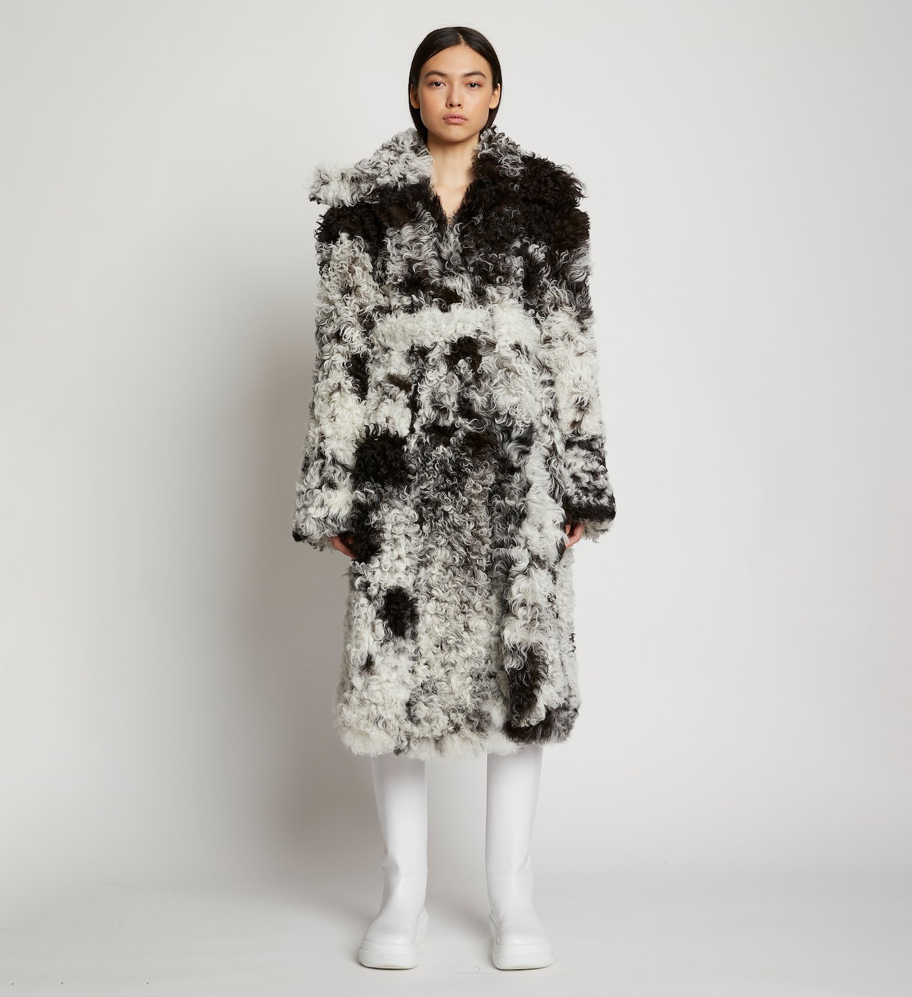 Speckled Curly Shearling Coat