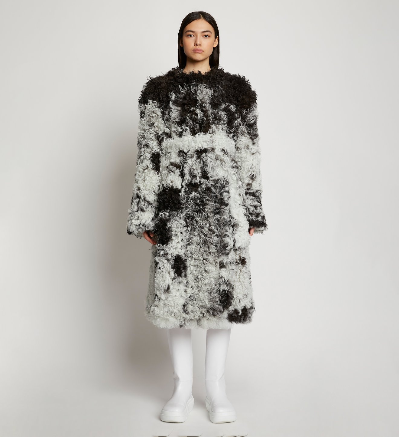 Speckled Curly Shearling Coat