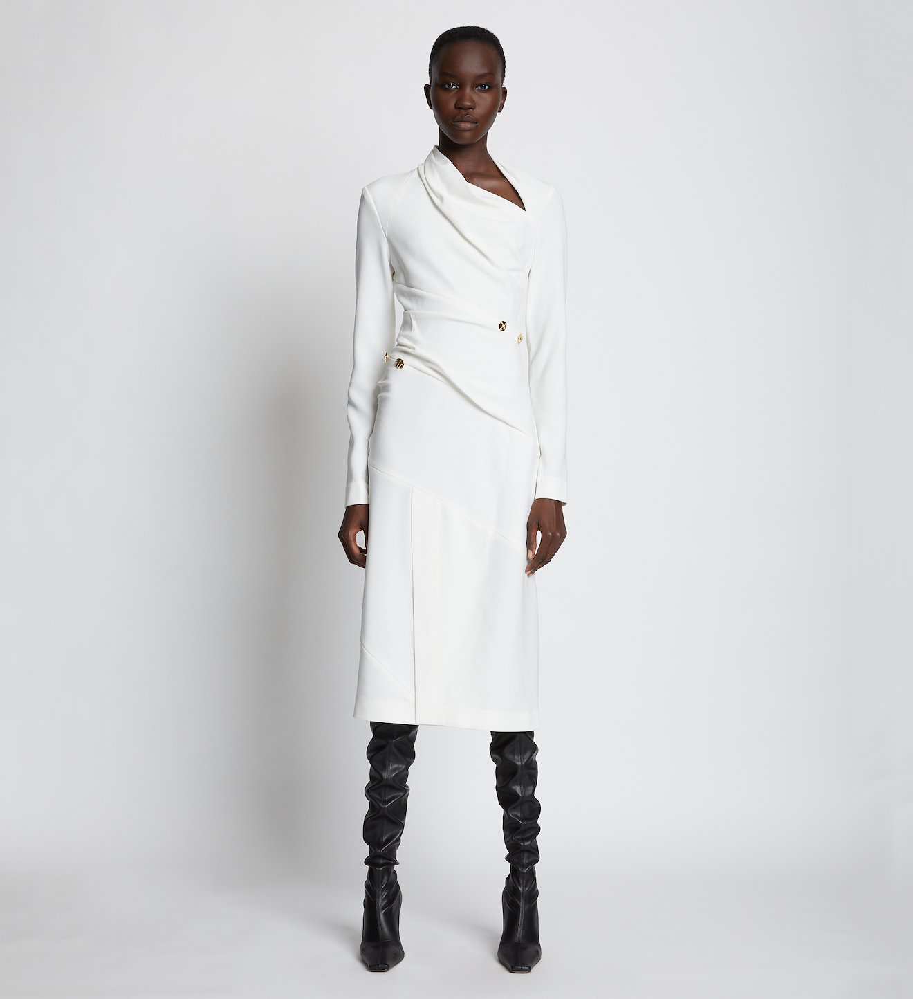 Spiral Button Crepe Dress