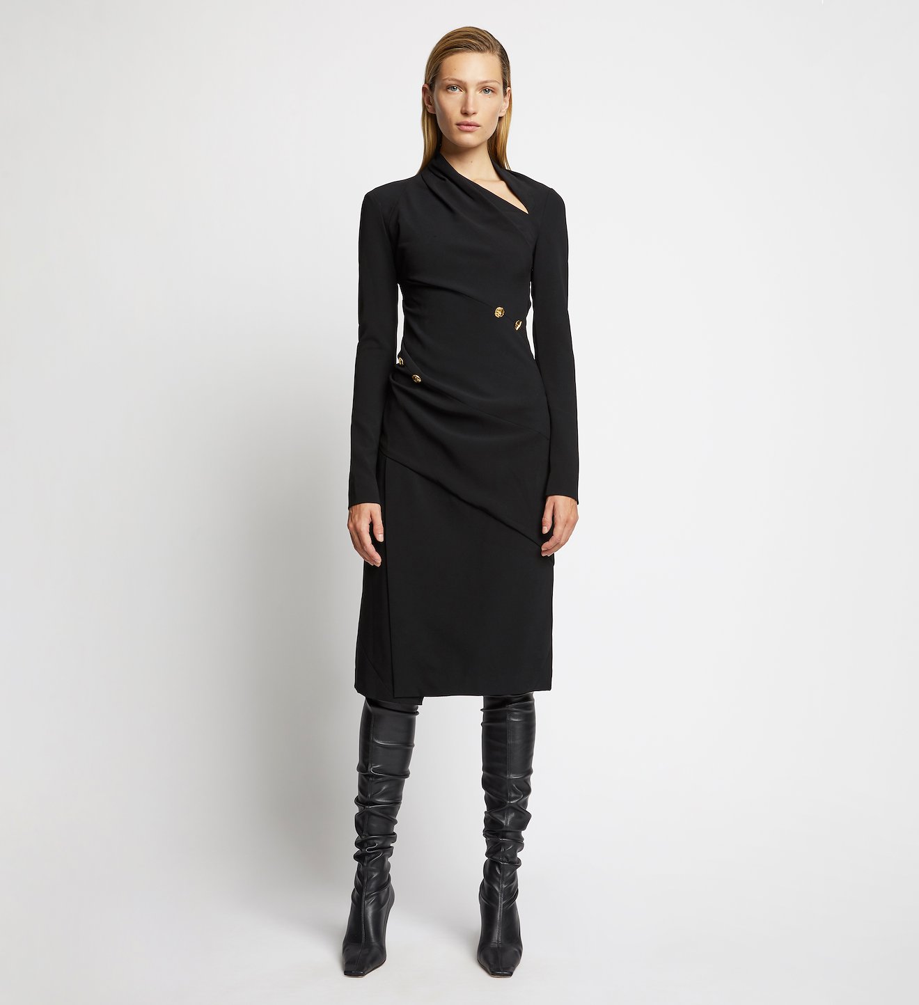 Spiral Button Crepe Dress