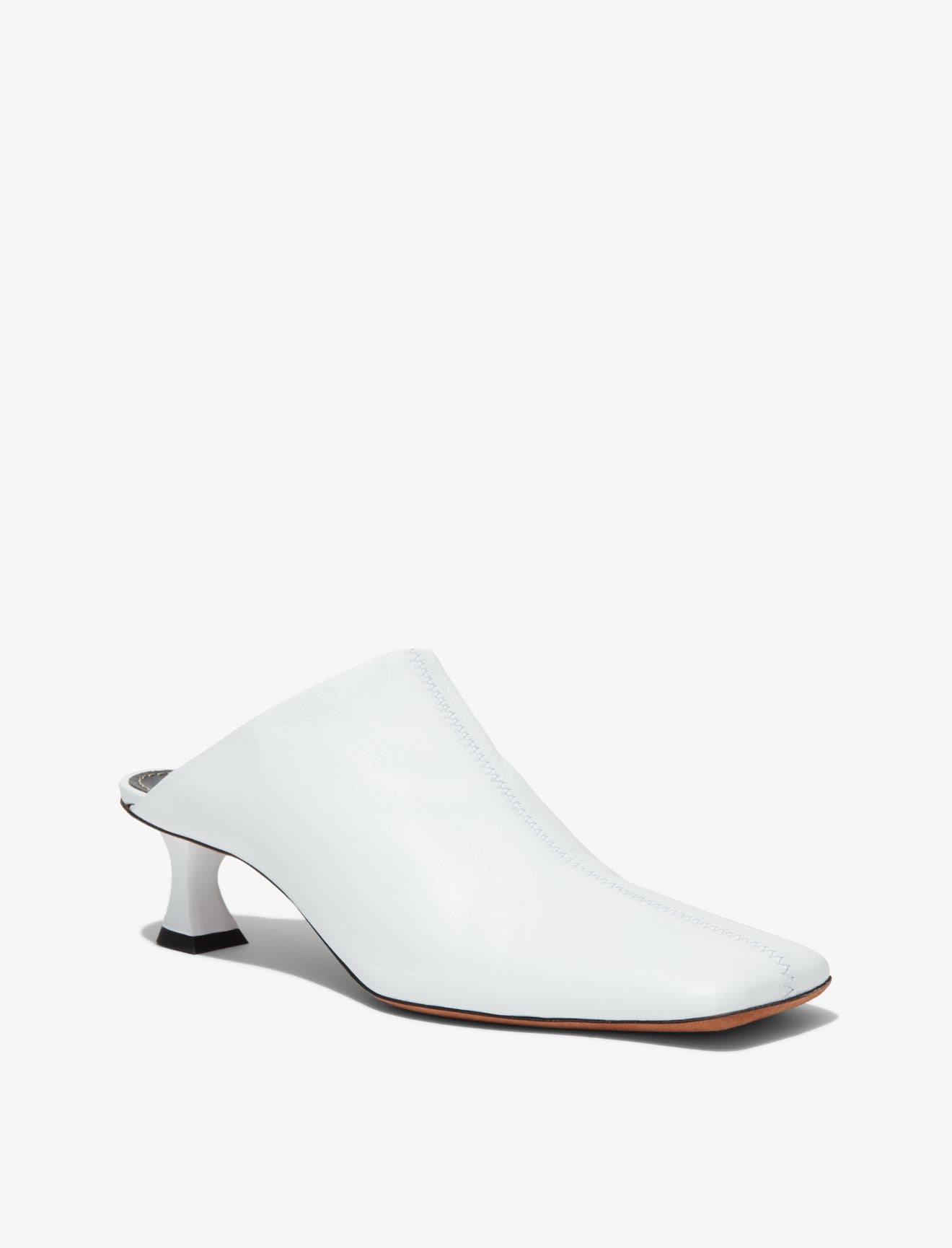 white mid heel mules