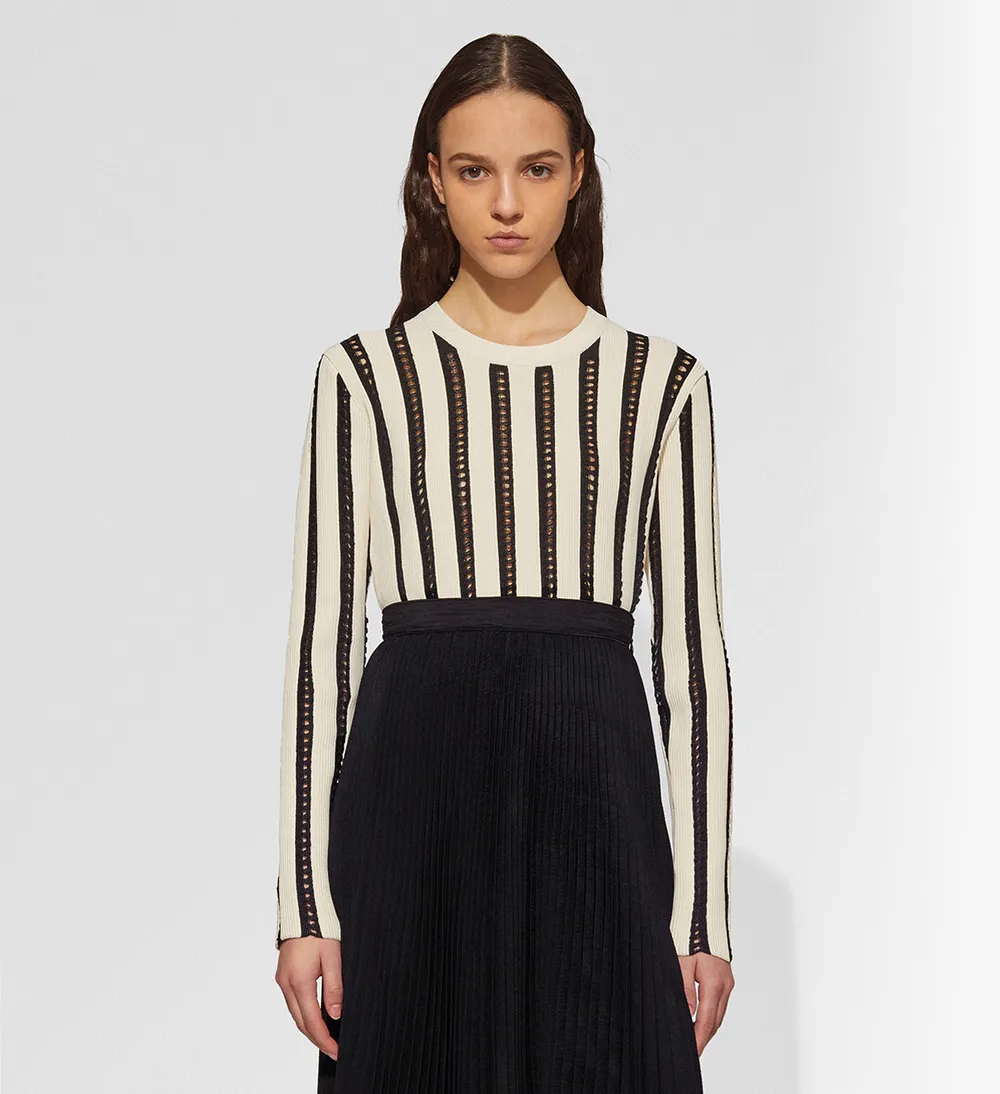 Striped Cropped Knit Crewneck