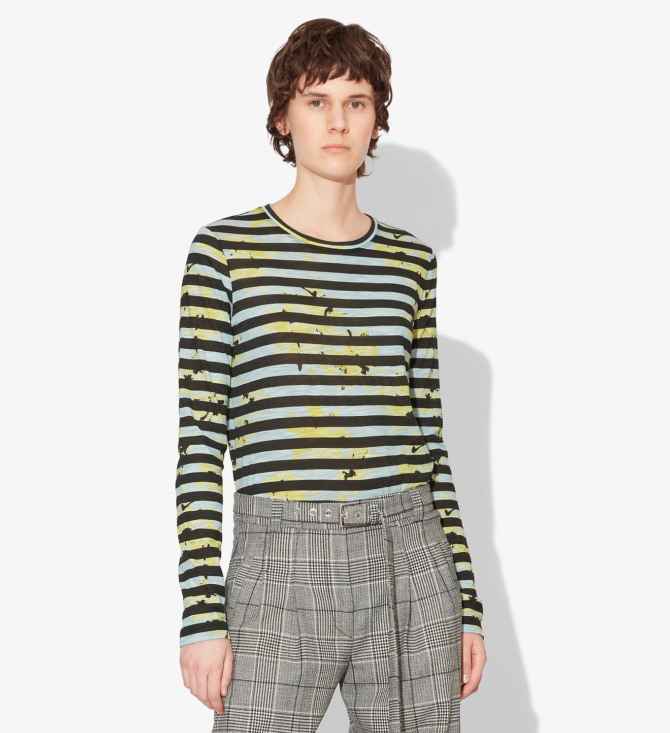Striped Floral Splatter Long Sleeve T-Shirt