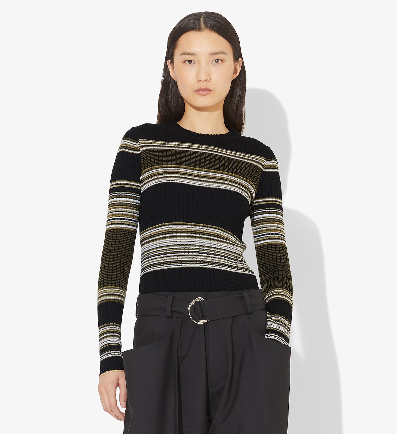 Striped Rib Crewneck Top