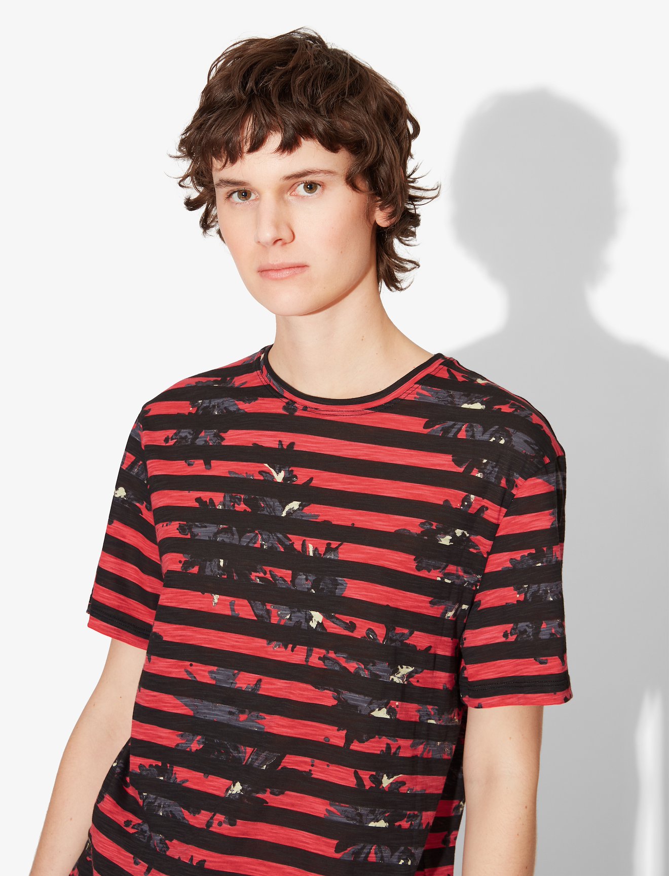 Striped Splatter Floral Short Sleeve T-Shirt #3