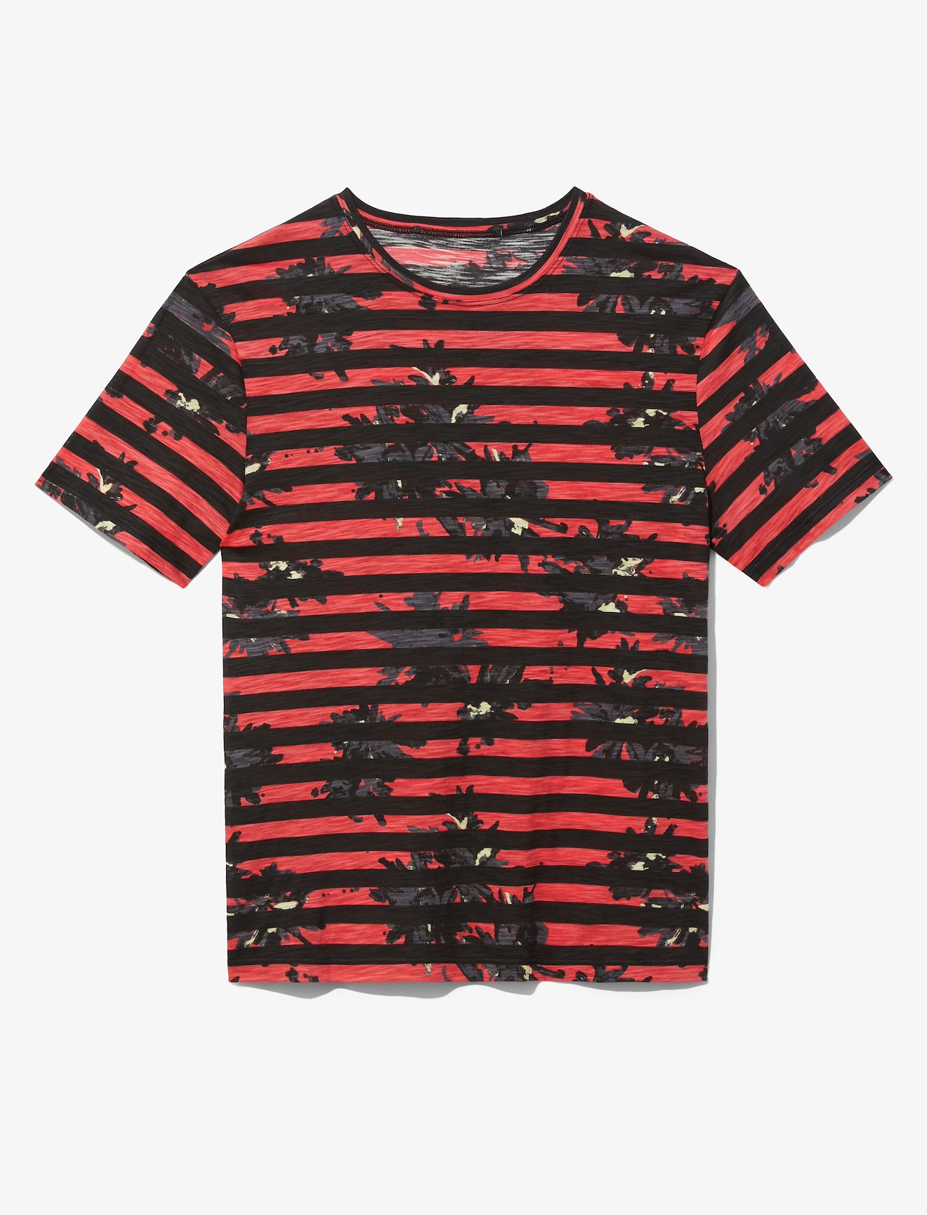 Striped Splatter Floral Short Sleeve T-Shirt #4