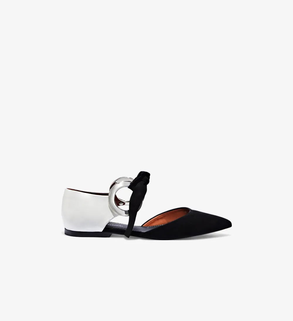 Suede and Leather Grommet D’Orsay Flat