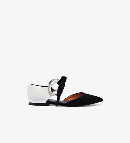Suede and Leather Grommet D’Orsay Flat