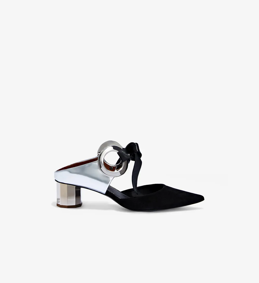 Suede and Leather Grommet Mule