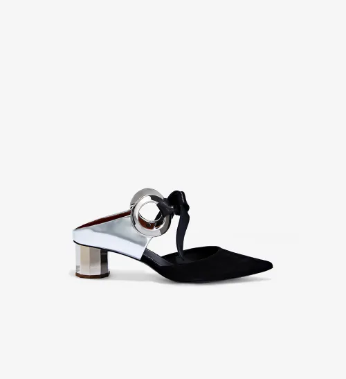 Suede and Leather Grommet Mule