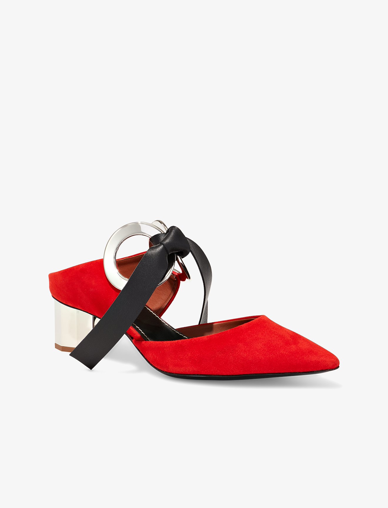 Suede Grommet Block Heel Mules #1