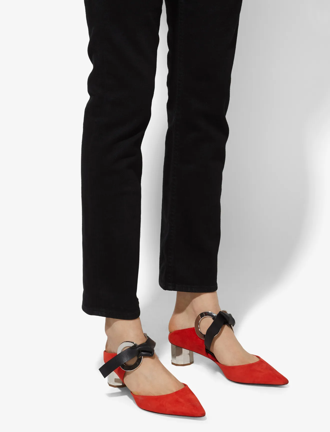 red mules block heel