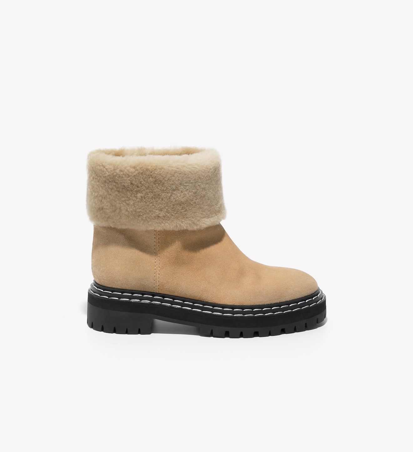 Suede Lug Sole Shearling Ankle Boots