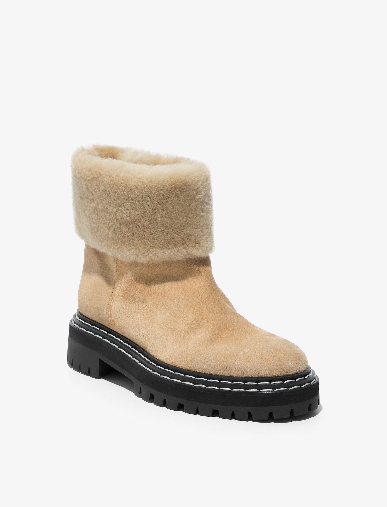 Suede Lug Sole Shearling Ankle Boots #1