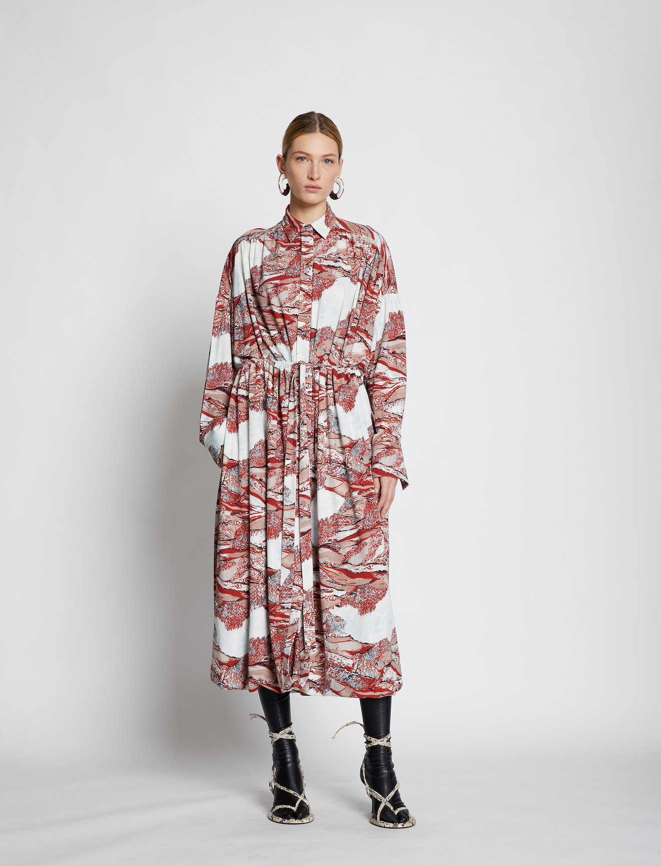 Swirl Print Jersey Shirt Dress #4