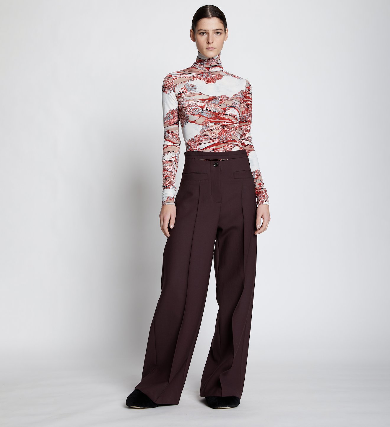 Swirl Print Jersey Turtleneck Top