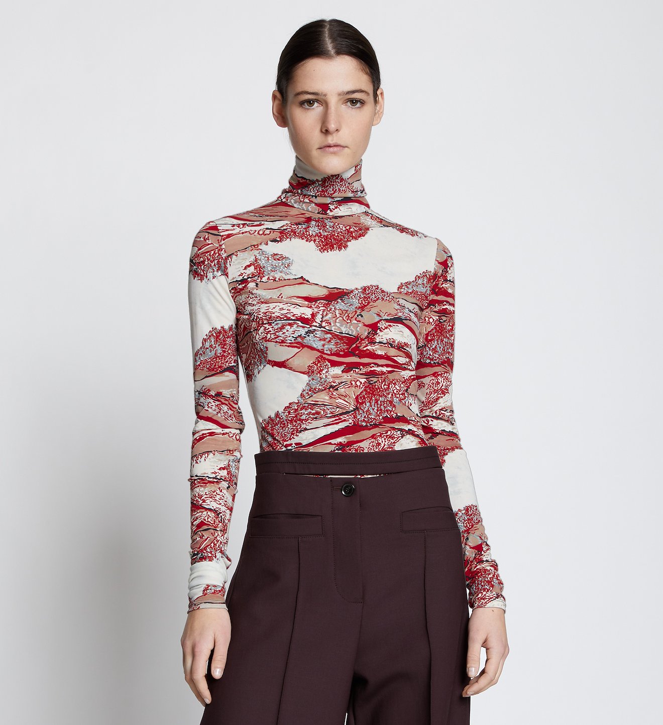 Swirl Print Jersey Turtleneck Top