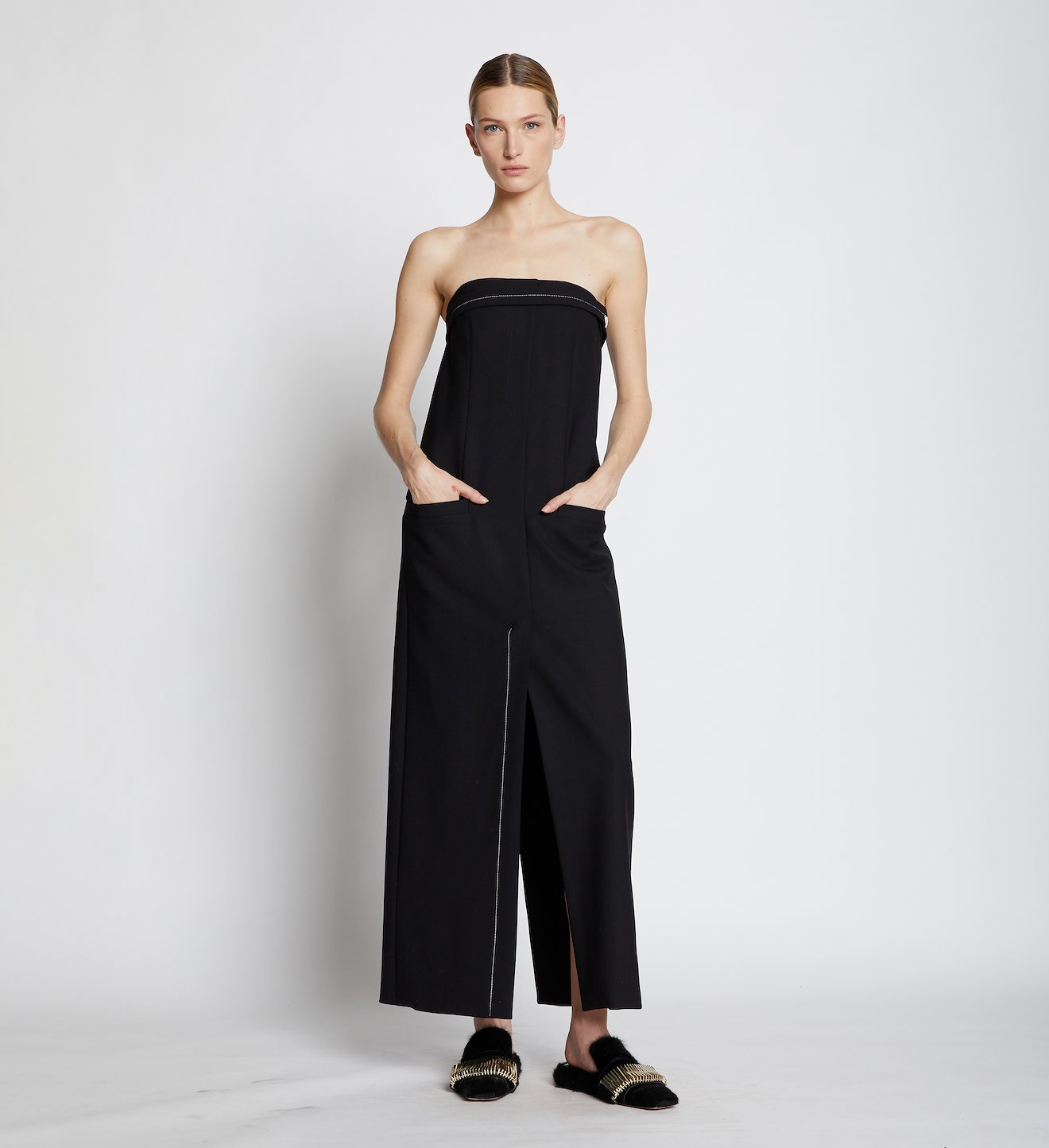 Technical Wool Strapless Dress