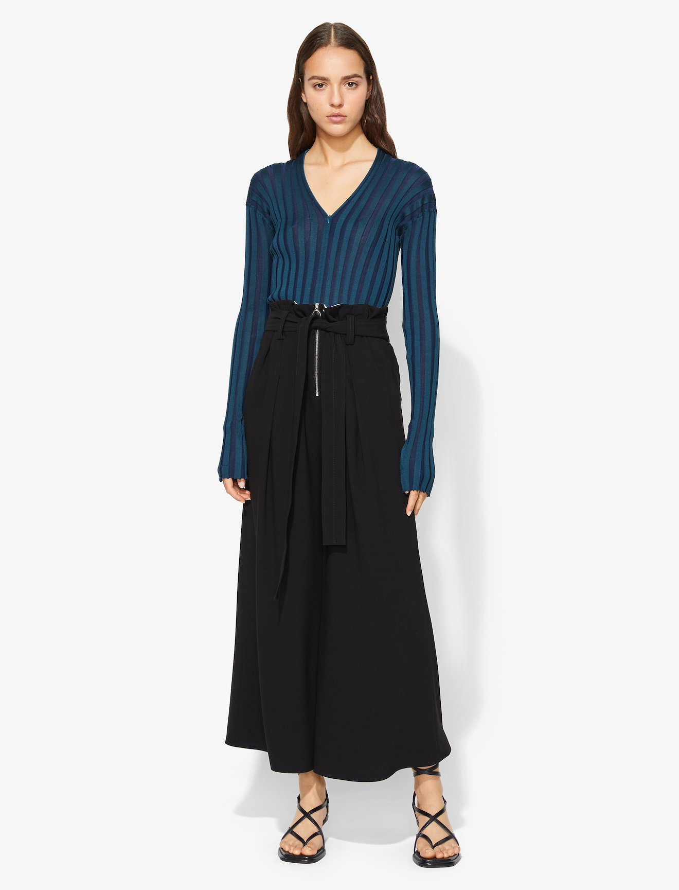 Texture Crepe Belted Pants #1