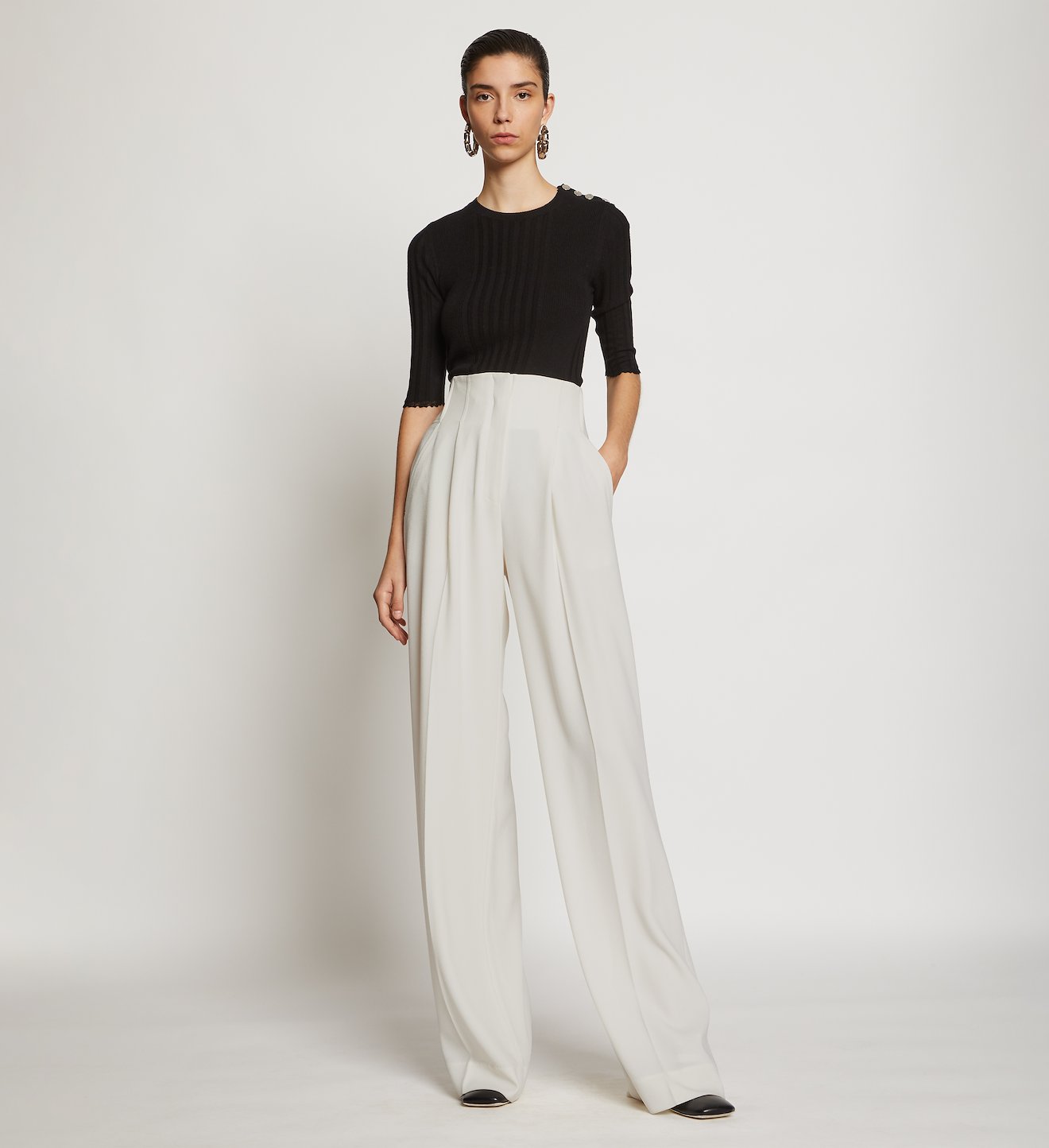 Textured Crepe High Waisted Pants